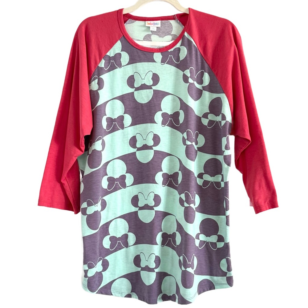 🌼 LuLaRoe Disney Minnie Mouse Print Long Sleeve Raglan Tee Shirt 2XL